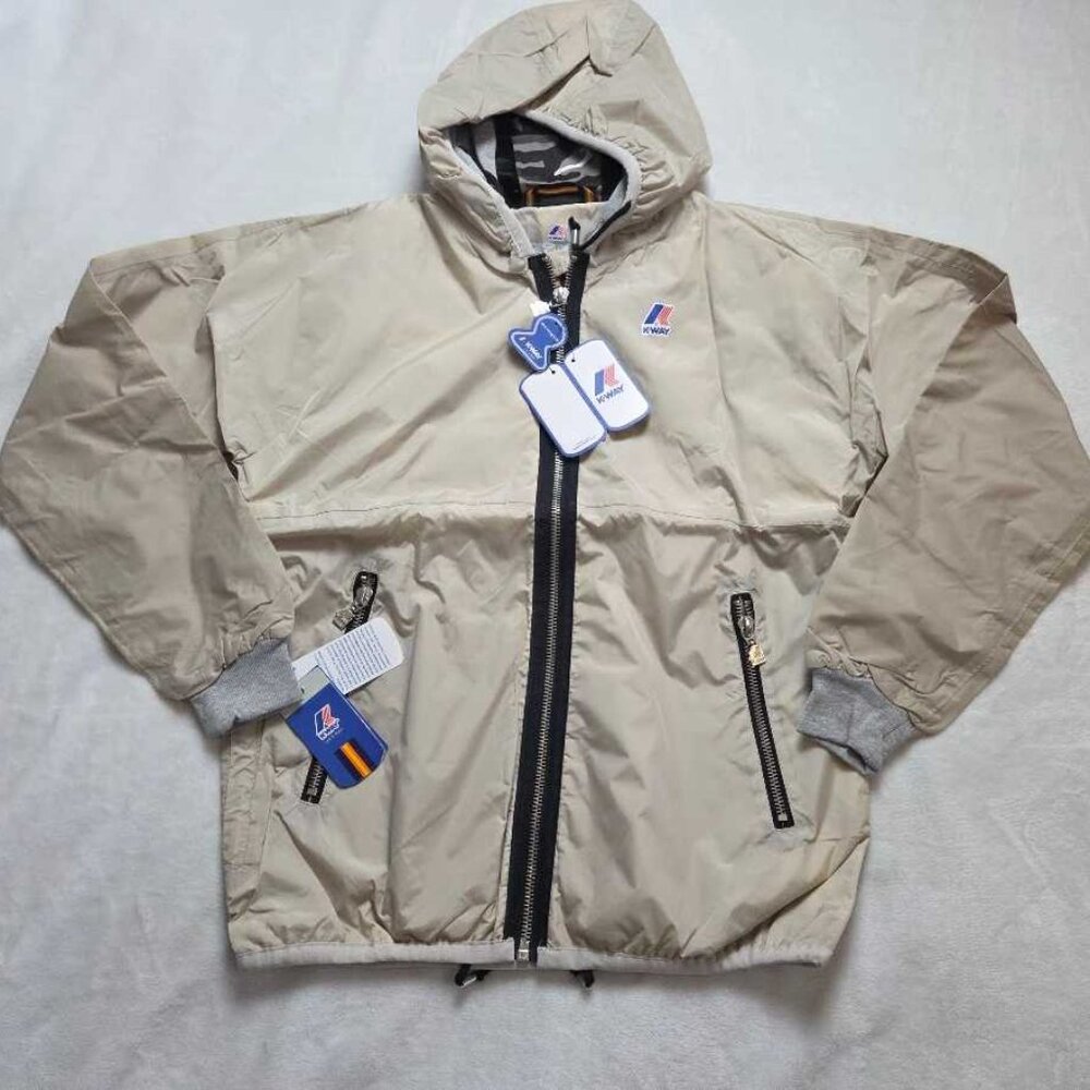 New S K-Way Le Vrai Claude Remix 2 hooded rain jacket w camo lining windbreaker